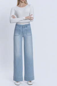 Vervet High Rise Patch Pocket Striped Wide Jeans