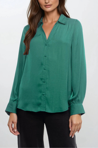Classic V-Neck Button Down Blouse