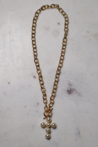 Man-Made Pearl Cross Necklace