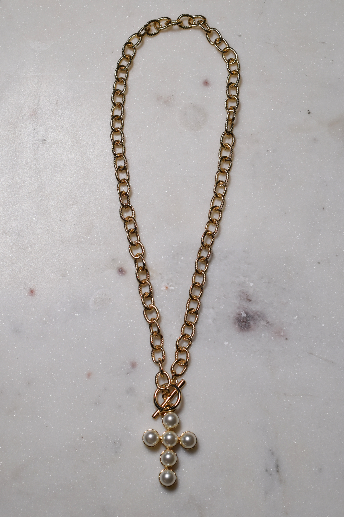 Man-Made Pearl Cross Necklace