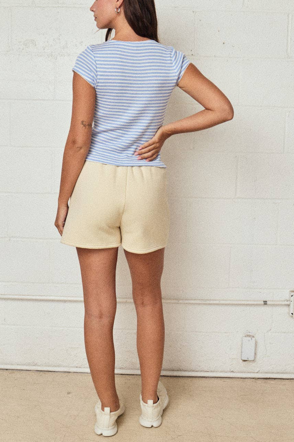 Striped Ribbed Button Front Top
