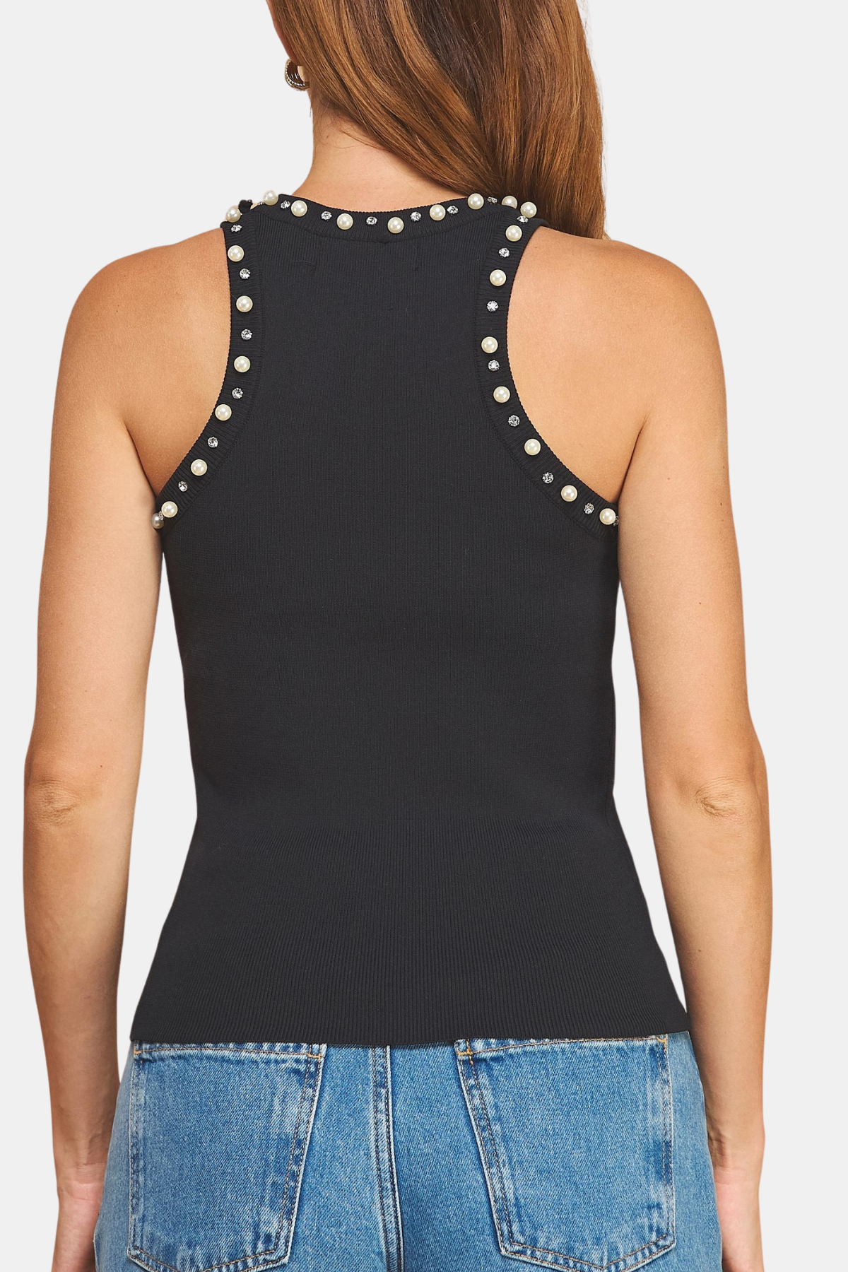Embellished Ribbed Knit Tank
