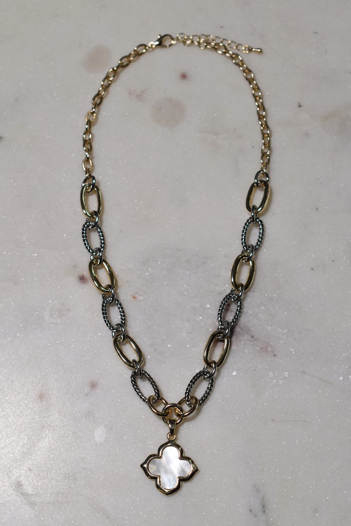 Mixed Metal Pointed Clover Necklace