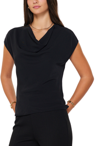 Draped Cowl Neck Cap Sleeve Top