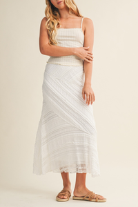 Textured Diagonal Lace Midi Skirt