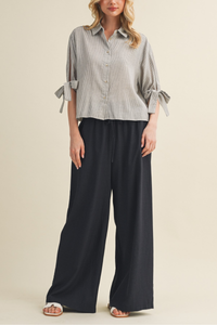 Tie Sleeve Button Up Top
