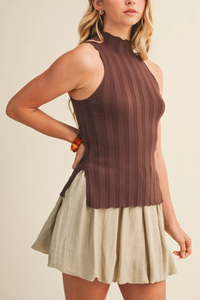 Side Slit Rib Sweater Top