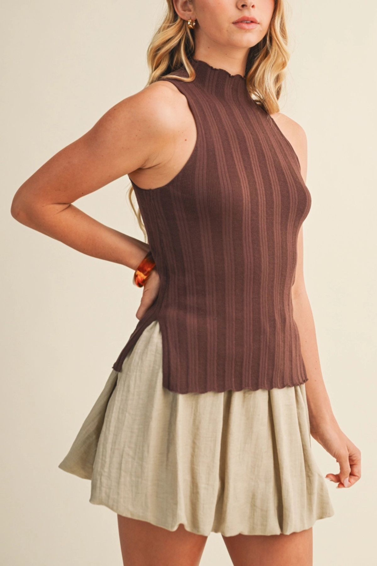 Side Slit Rib Sweater Top