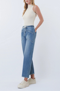 Vervet High Rise Elastic Waistband Wide Barrel Jeans