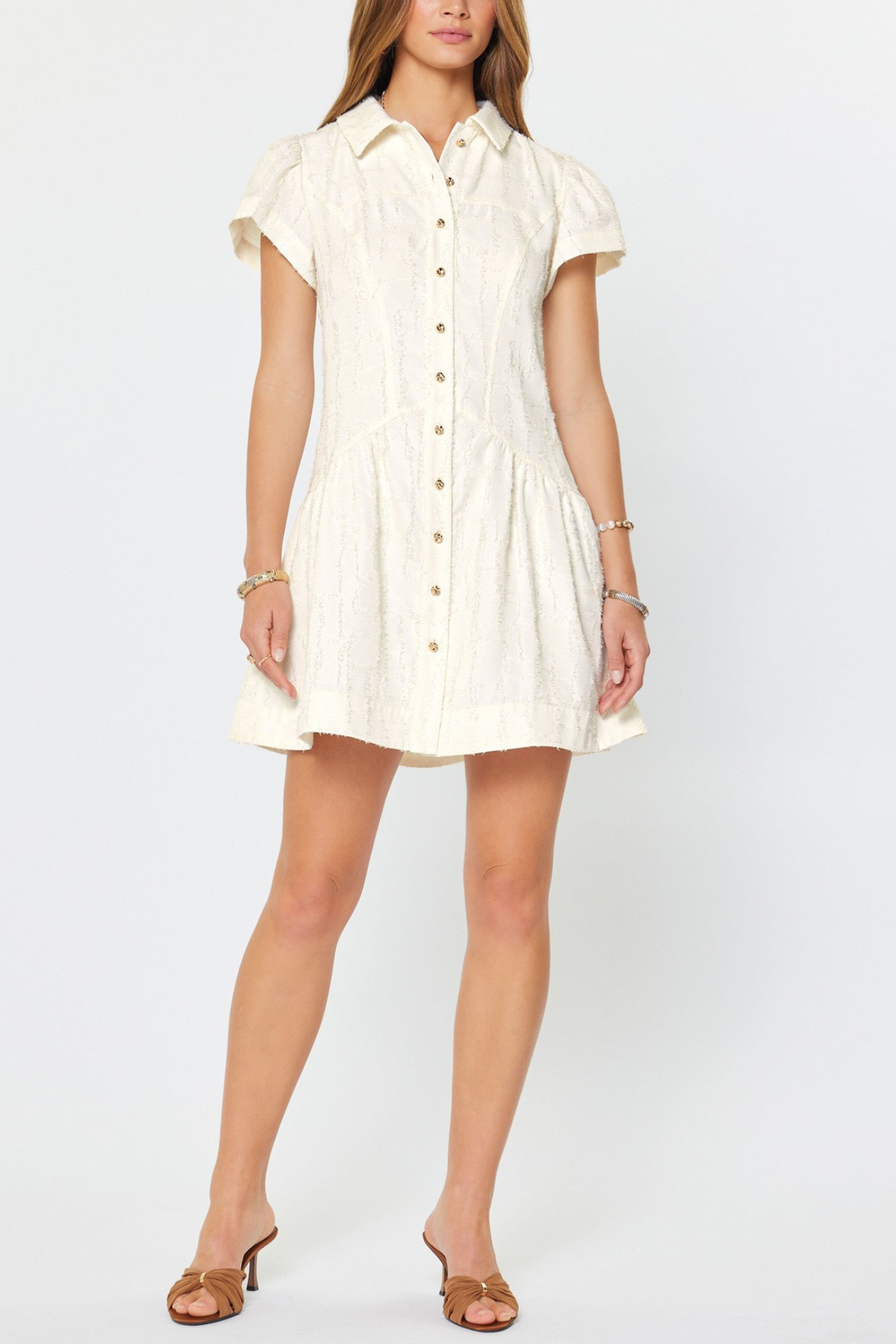 Textured Button Down Mini Dress