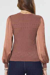 Woven Sleeve Pointelle Knit Sweater