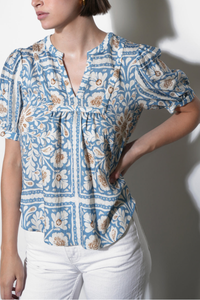 Charlotte Split Neck Elbow Sleeve Top