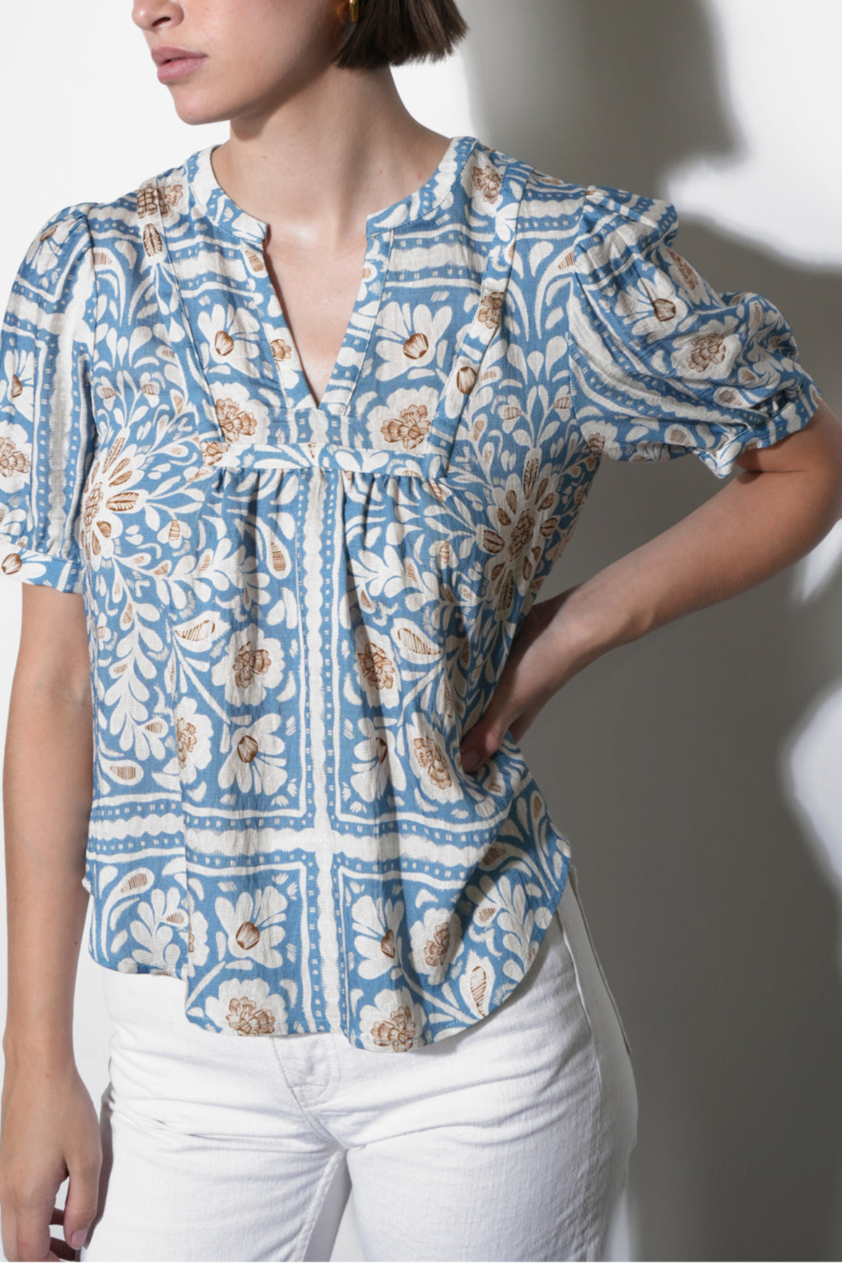 Charlotte Split Neck Elbow Sleeve Top