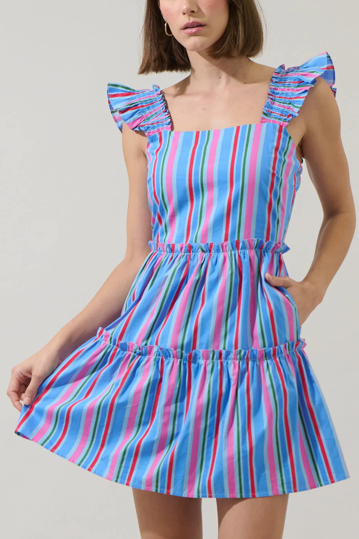 Jaimie Stripes Ruffle Tiered Mini Dress