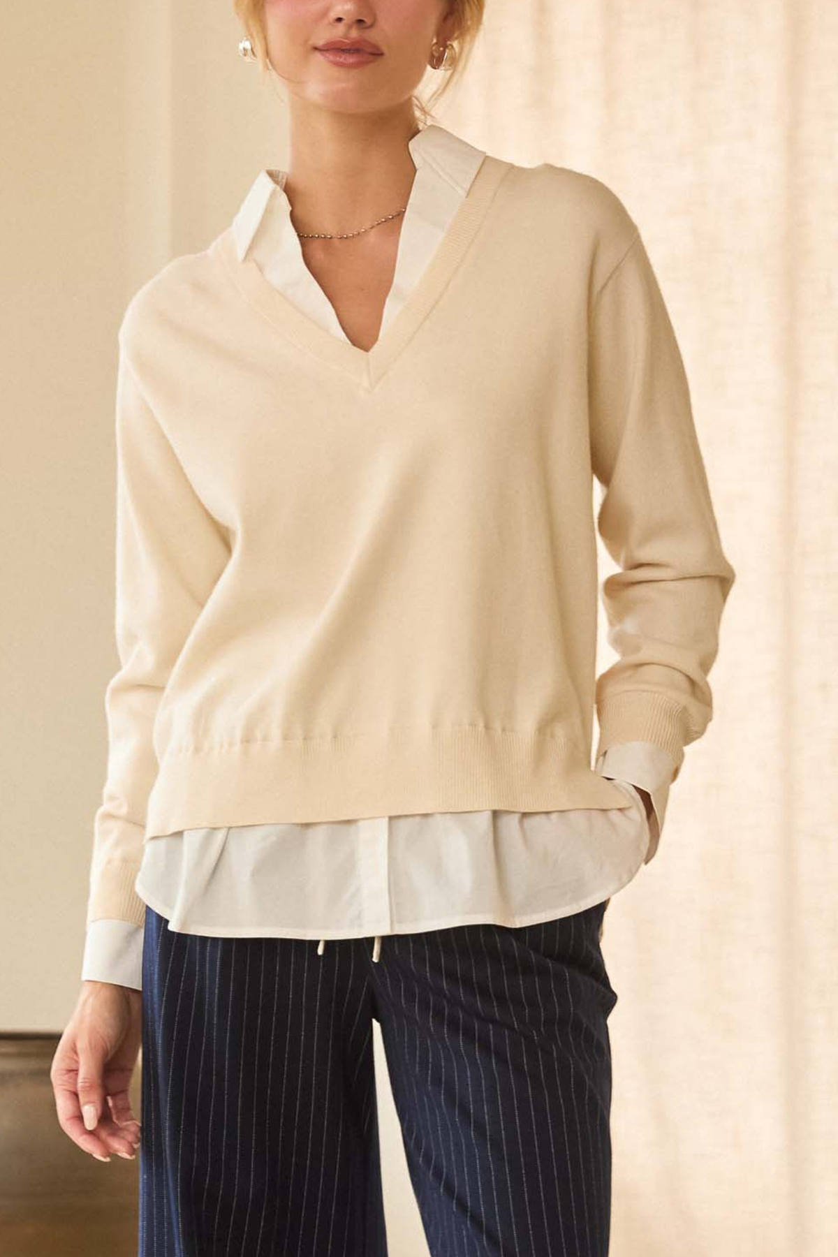 SRB Double Layer Collared Sweater Top