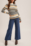 Stripe Mock Neck Rib Sweater Top