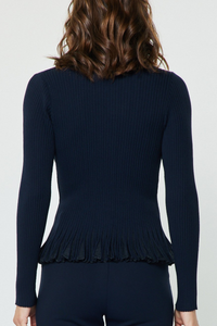 Ribbed Knit Ruffle Hem Sweater Top