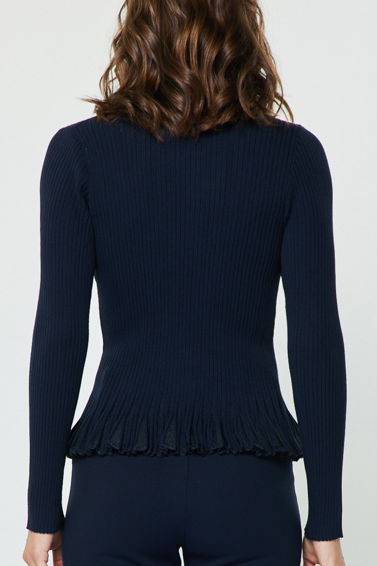 Ribbed Knit Ruffle Hem Sweater Top