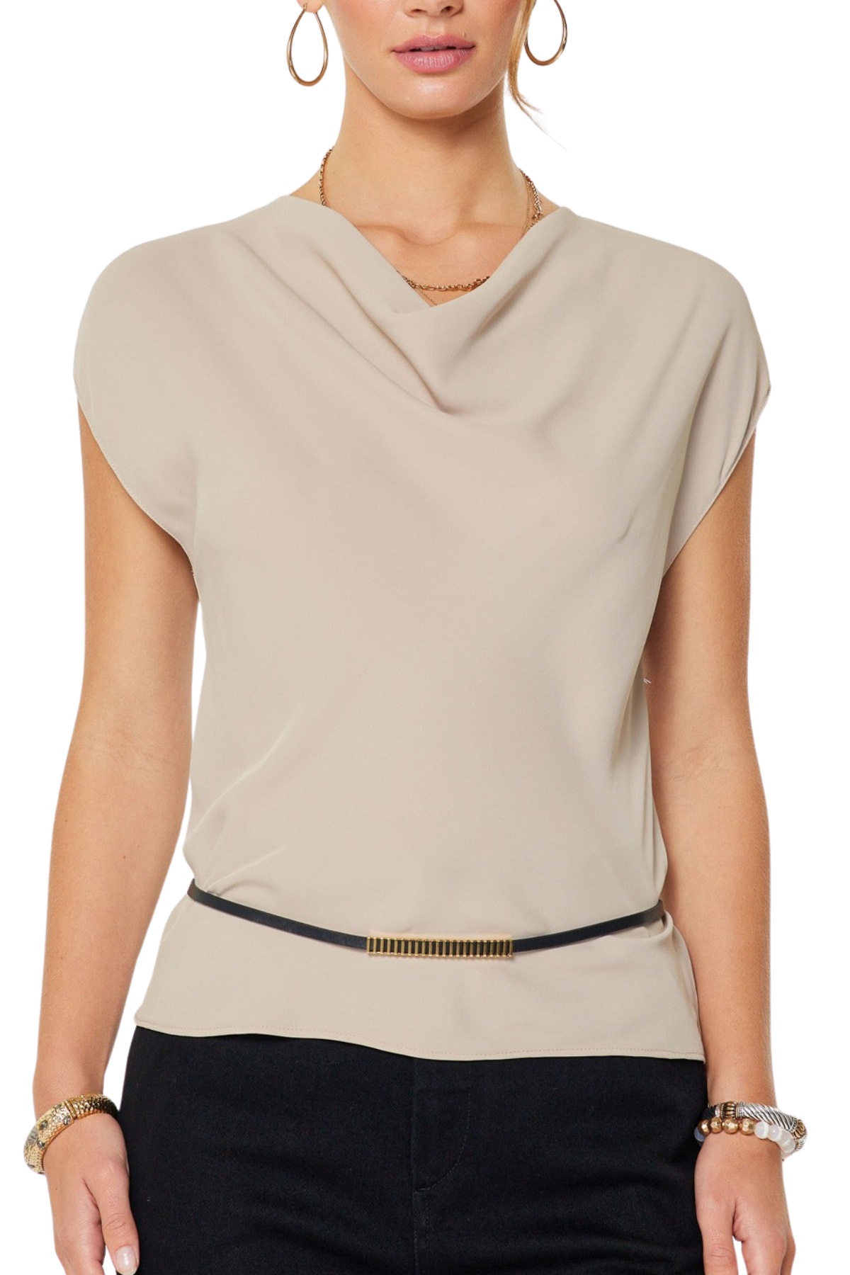 Draped Cowl Neck Cap Sleeve Top