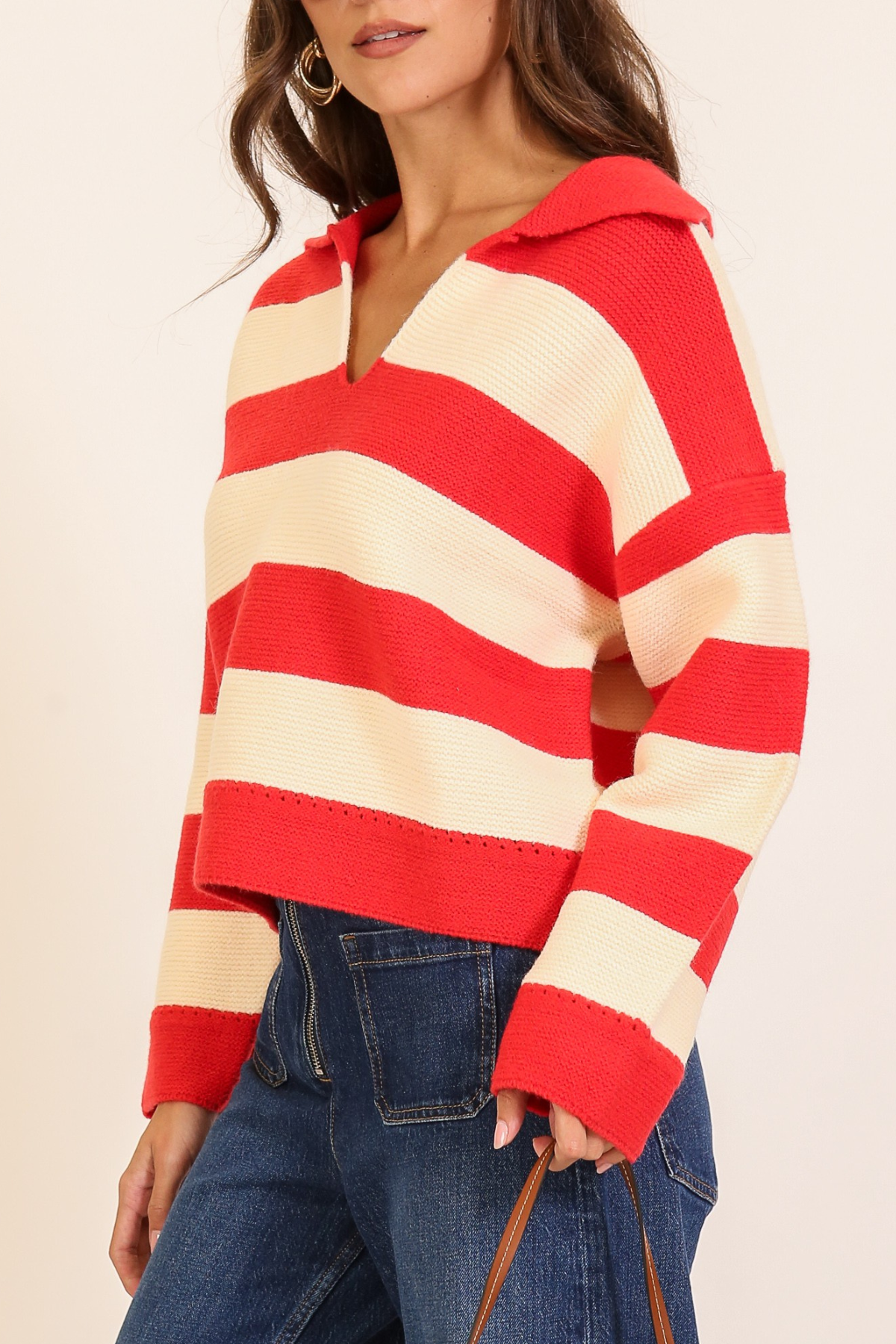 Striped Collared V-Neck Sweater