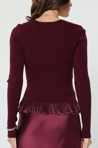 Ribbed Knit Ruffle Hem Sweater Top