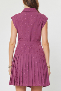 Dot Pleated Button Down Mini Dress