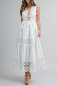 Lace Trim Back Tie Midi Dress