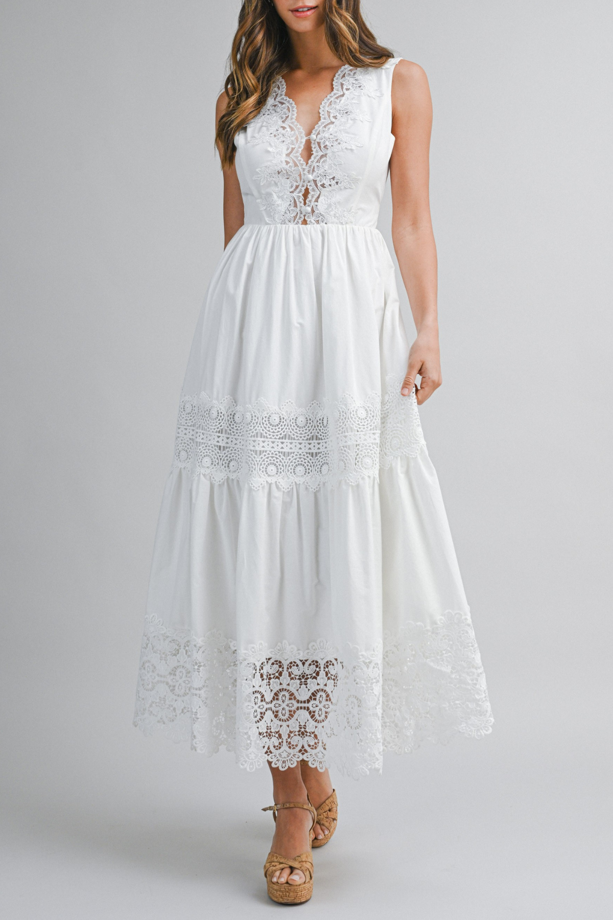 Lace Trim Back Tie Midi Dress