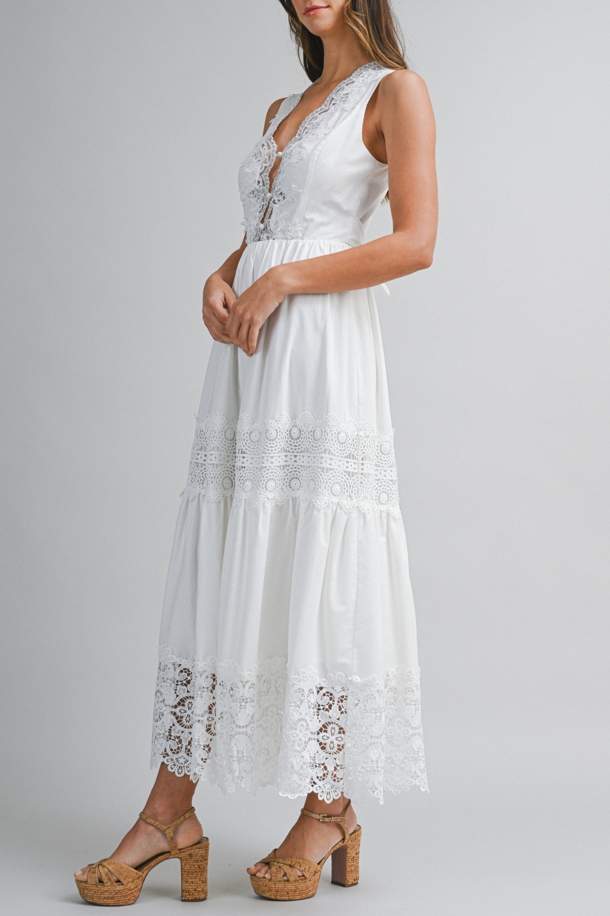 Lace Trim Back Tie Midi Dress