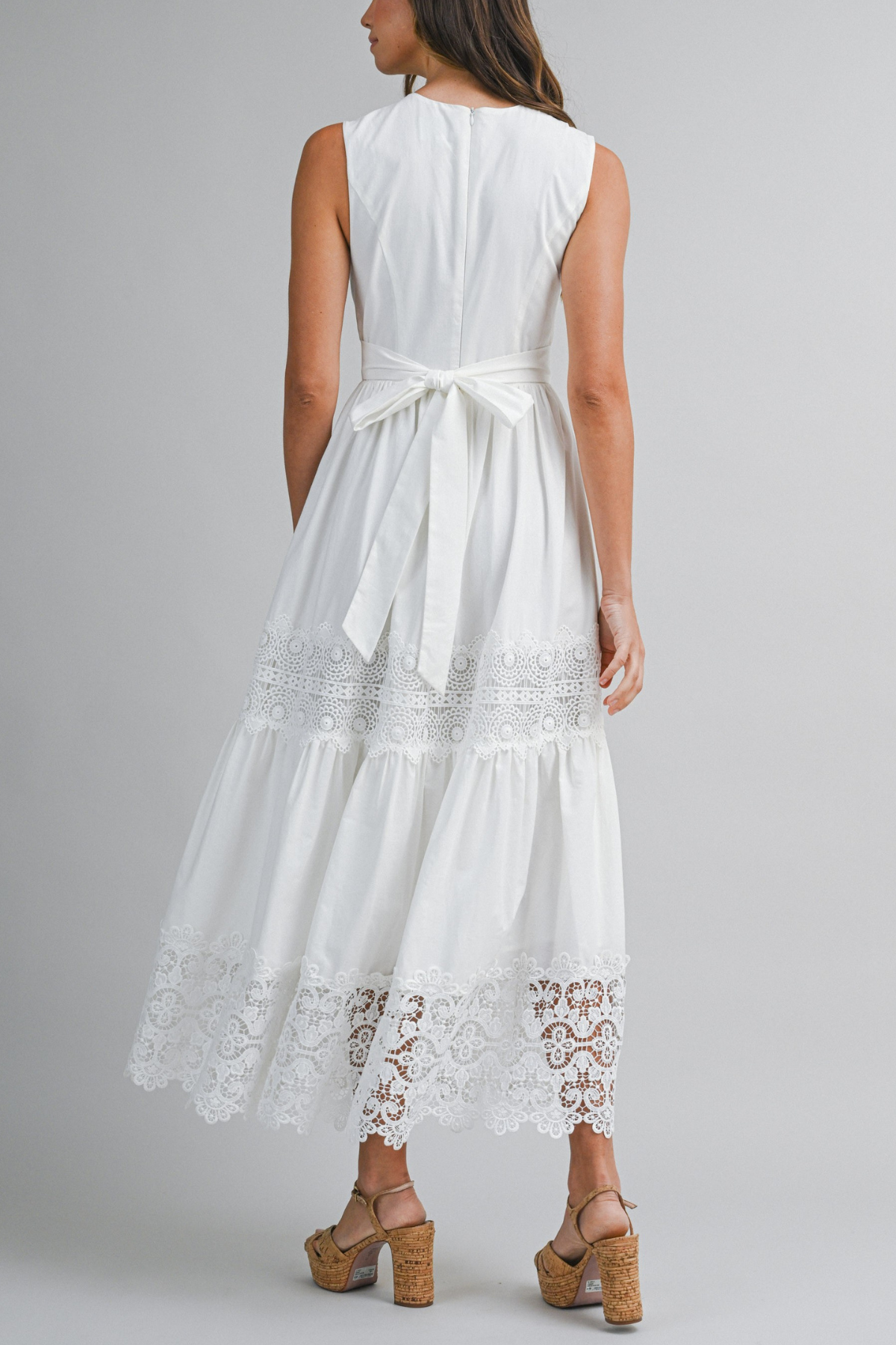 Lace Trim Back Tie Midi Dress