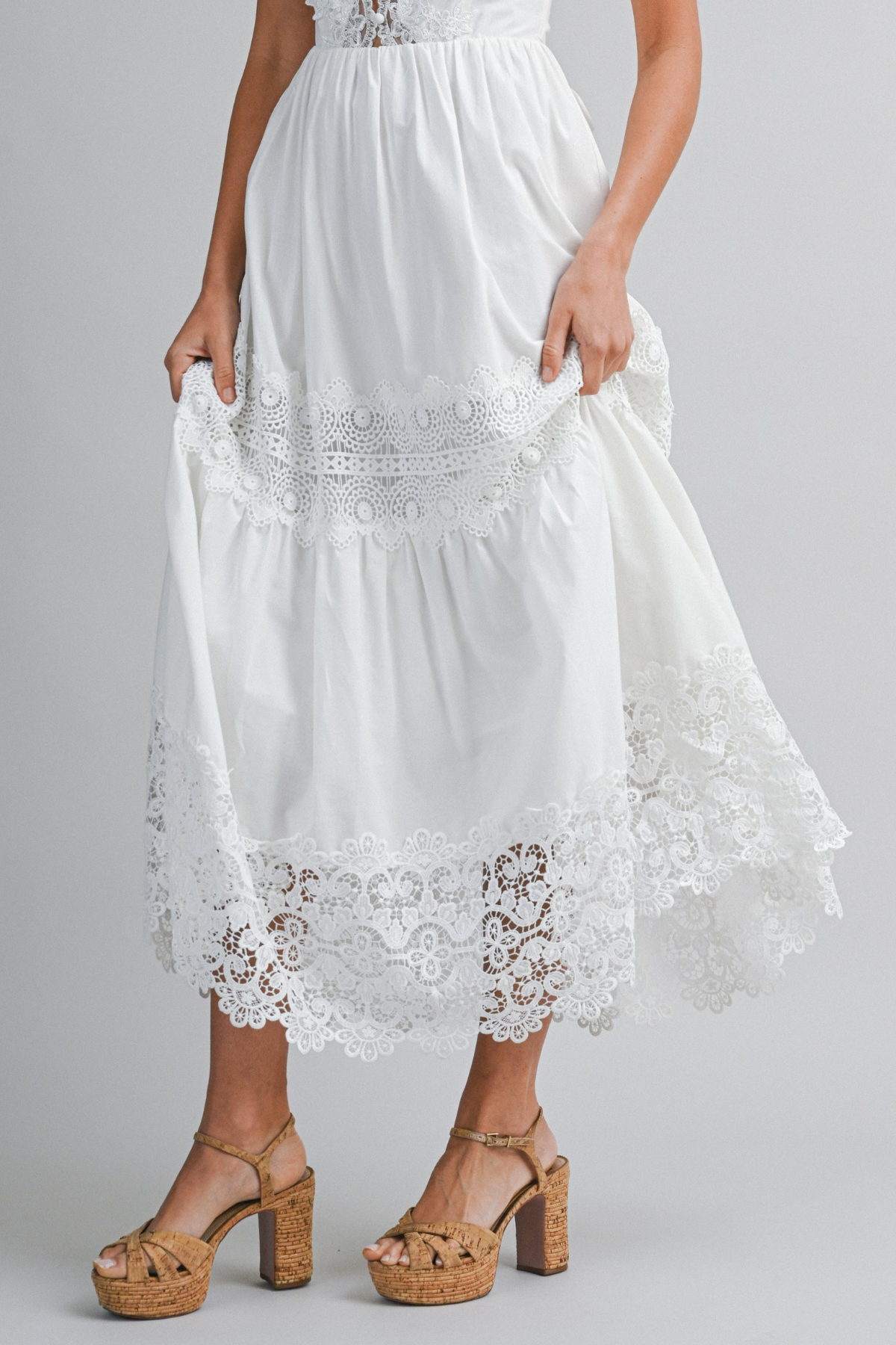 Lace Trim Back Tie Midi Dress
