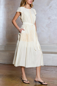 Boho Embroidery Cap Sleeve Midi Dress