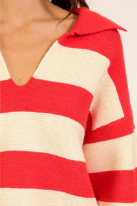 Striped Collared V-Neck Sweater