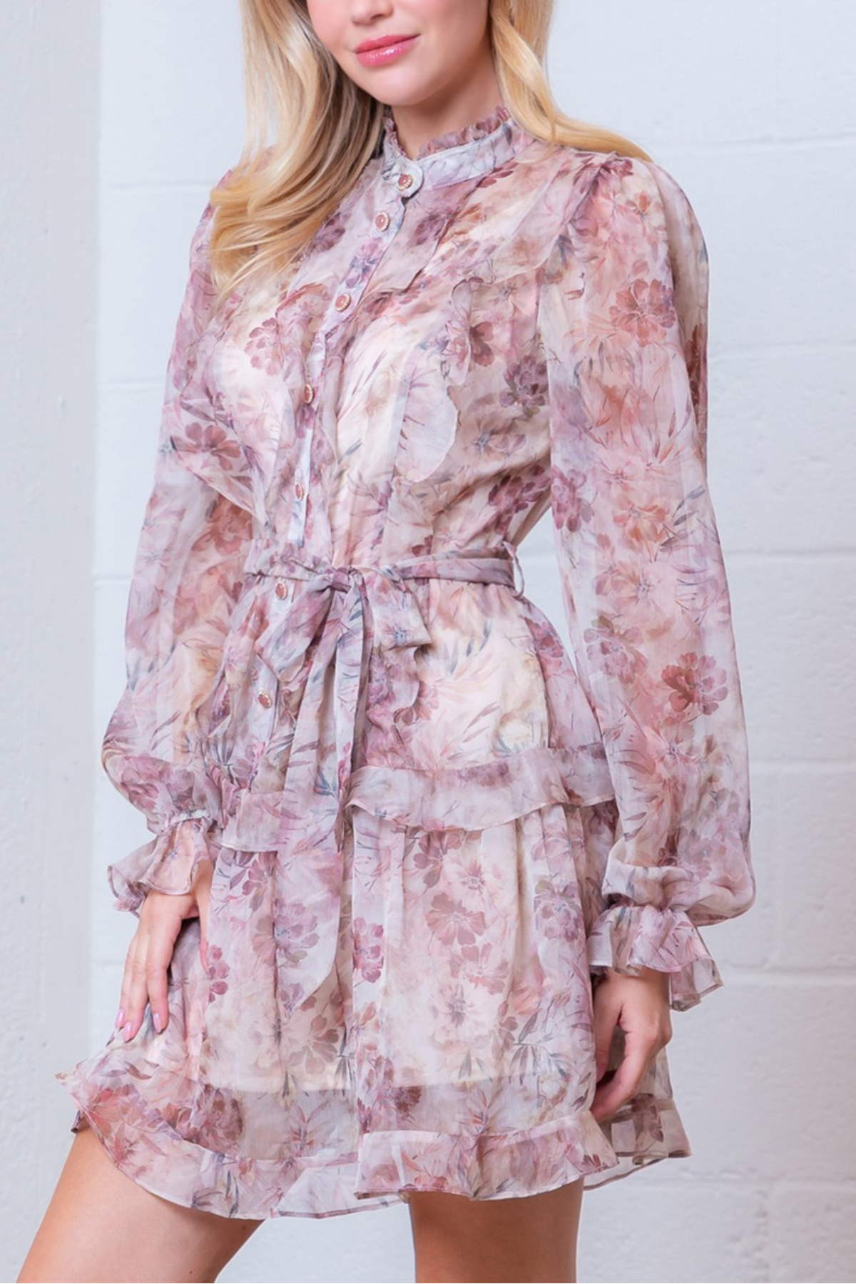 Long Sleeve Button Up Belted Dress