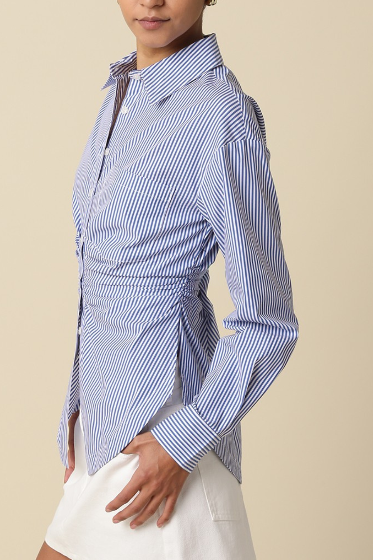 Aisha Striped Cinched Waist Shirt