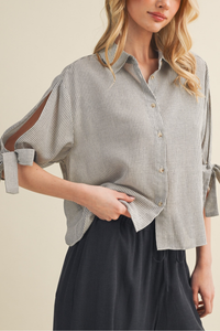 Tie Sleeve Button Up Top