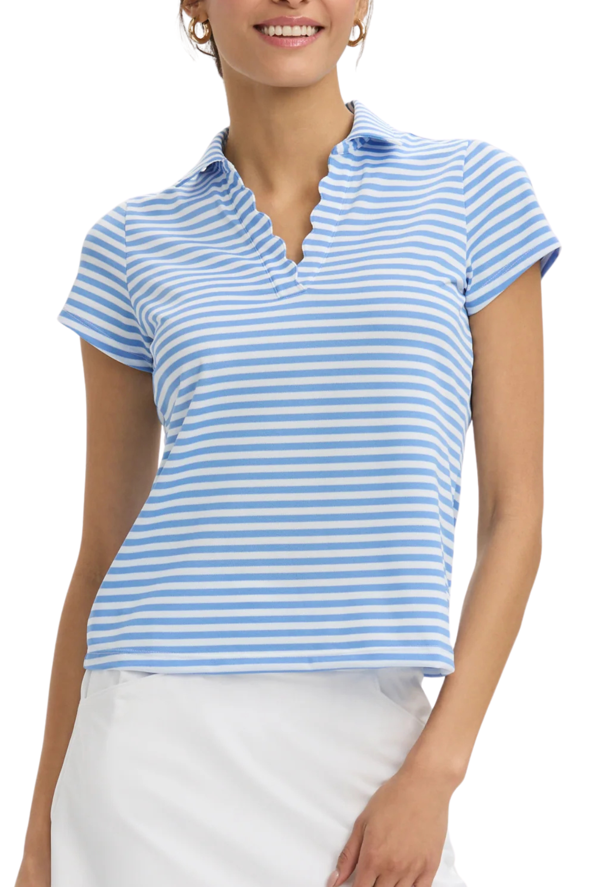 Renwick Stripe Scallop Placket Polo