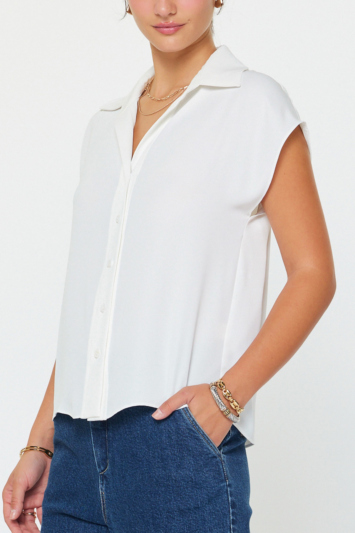 Cap Sleeve Button Down Blouse