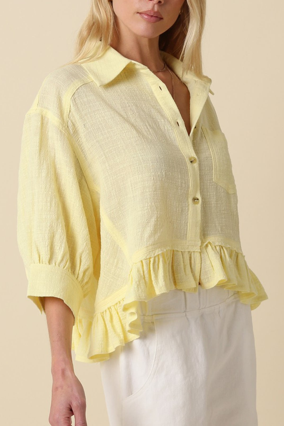 Kali Button Front Ruffle Hem Top