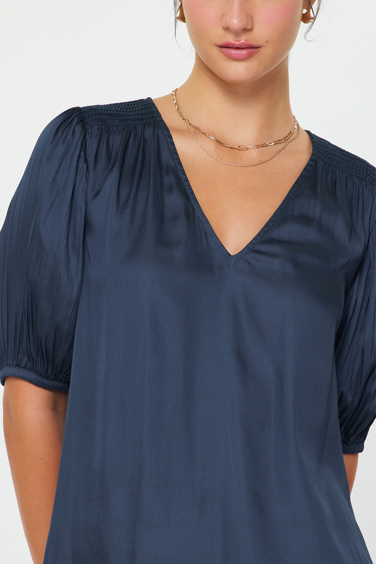 Pleated Short Sleeve Blouse