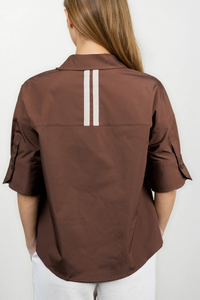 Boxy Half Sleeve Blouse With Stripe Accents