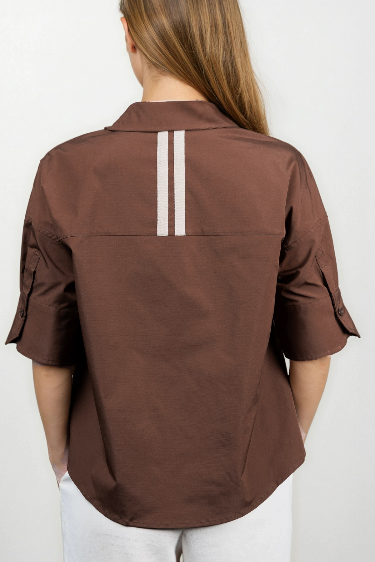 Boxy Half Sleeve Blouse With Stripe Accents