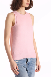 Minnie Rose Cotton Cashmere Frayed Tank