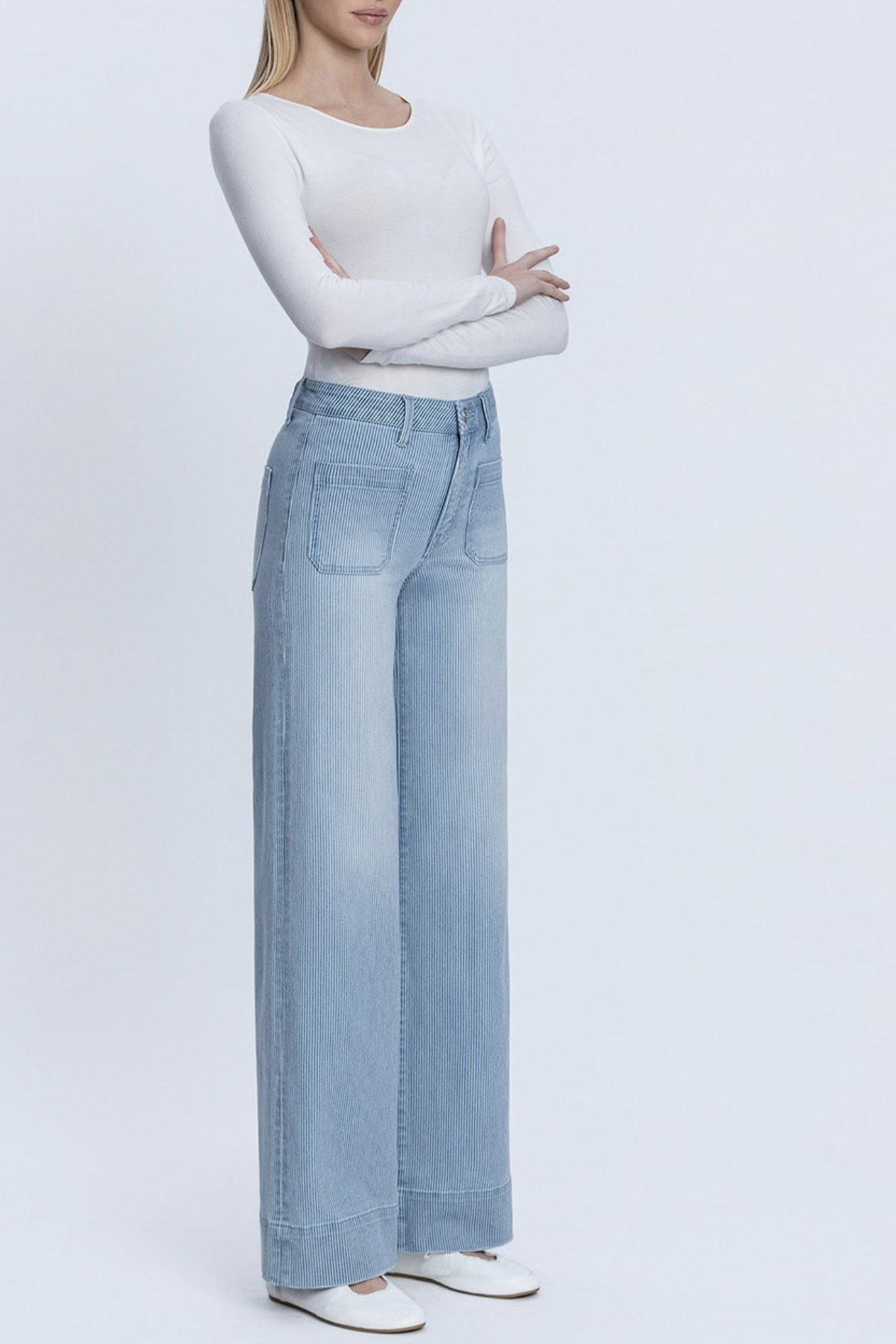 Vervet High Rise Patch Pocket Striped Wide Jeans