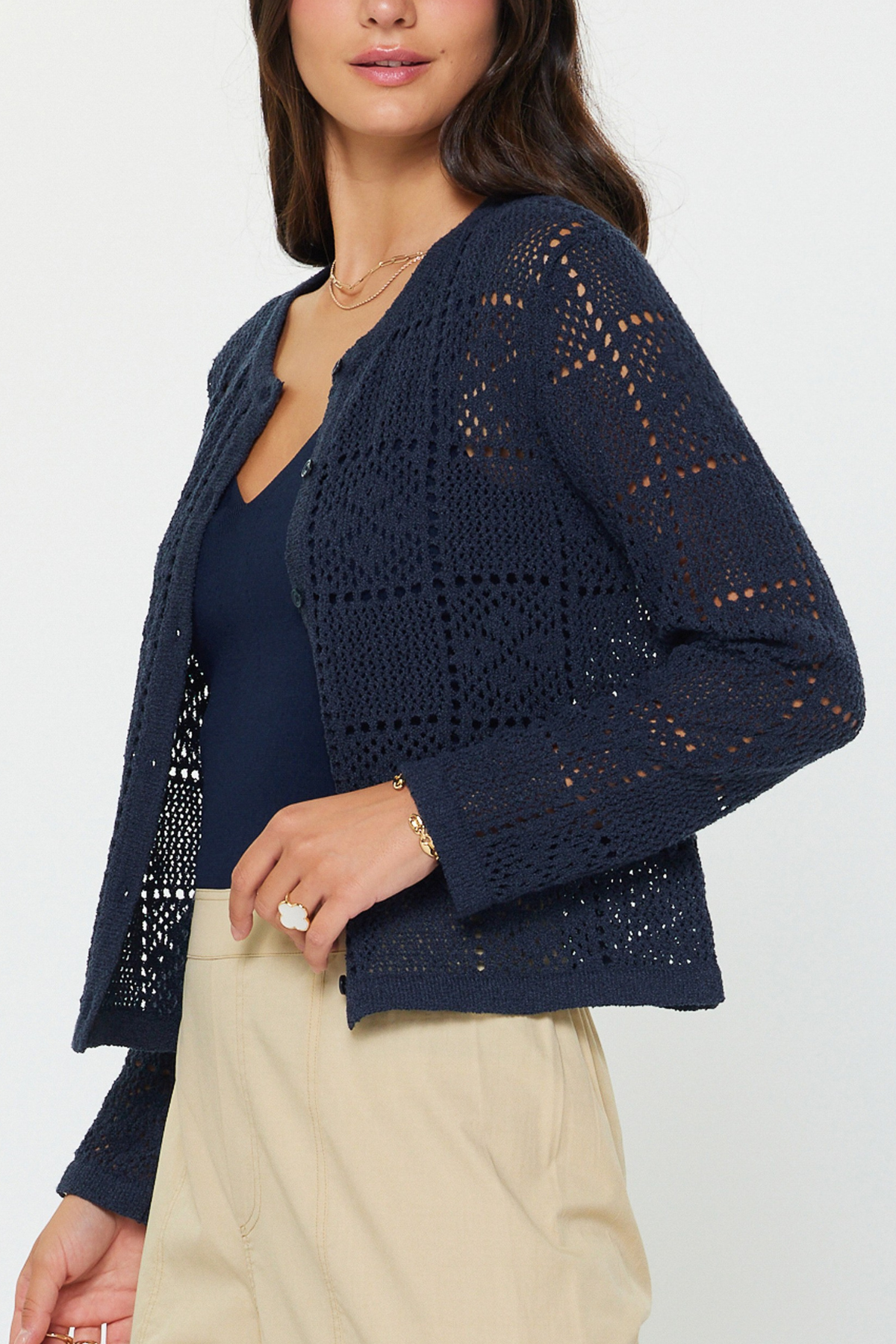 Open Knit Button Down Cardigan