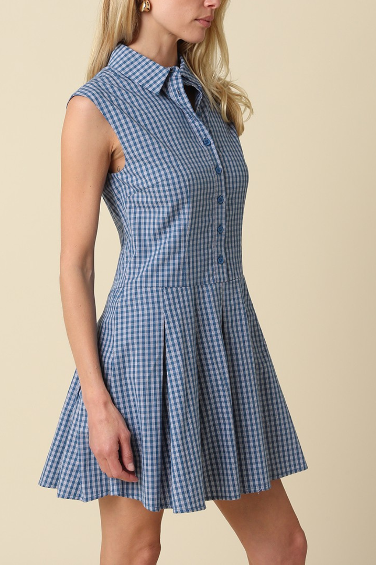 Sarai Gingham Sleeveless Shirt Dress