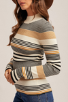 Stripe Mock Neck Rib Sweater Top