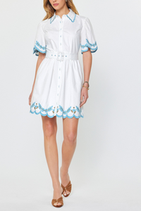 Embroidered Button Down Mini Dress