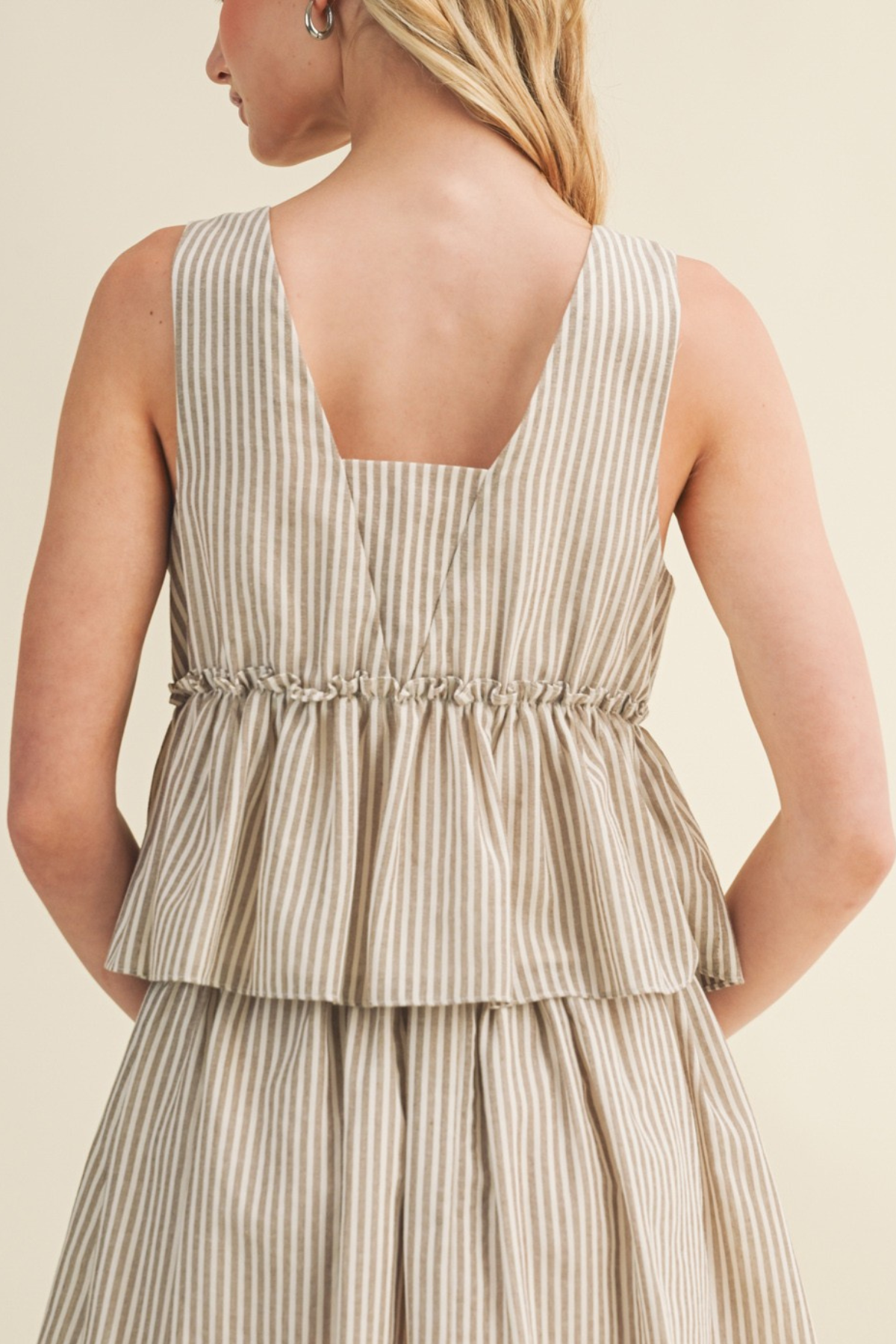 Vertical Stripe Ruffled Empire Tank
