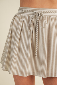 Vertical Stripe Drawstring Mini Skirt